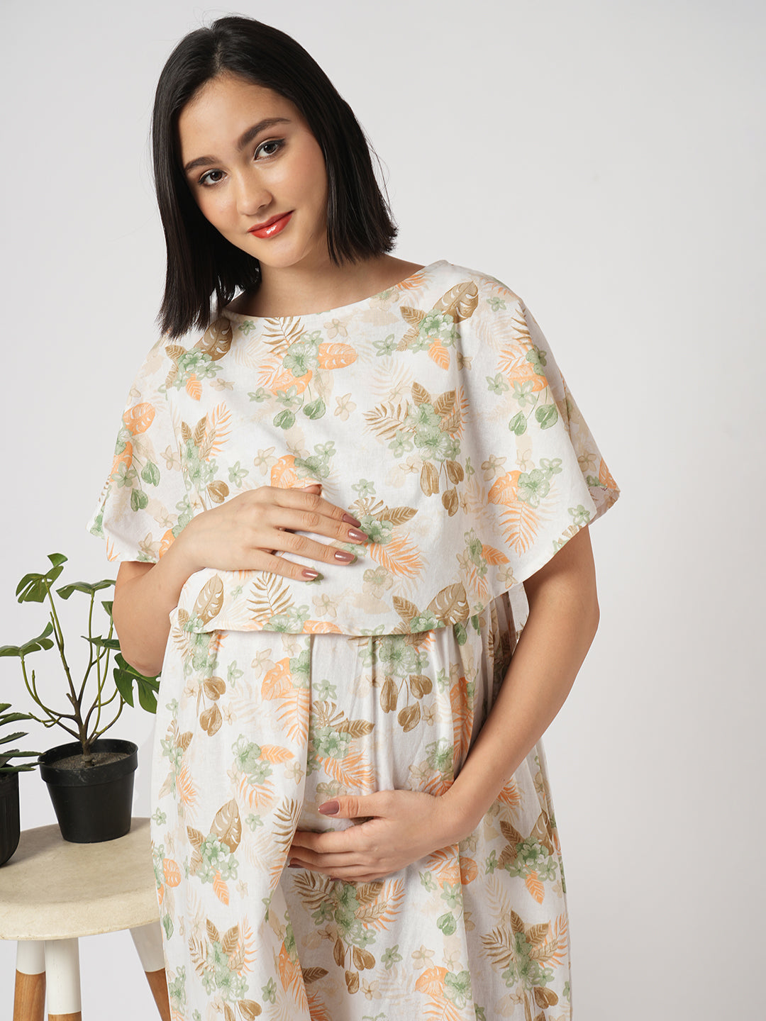 Botanical Bloom Aesthetic Printed Maternity Dress