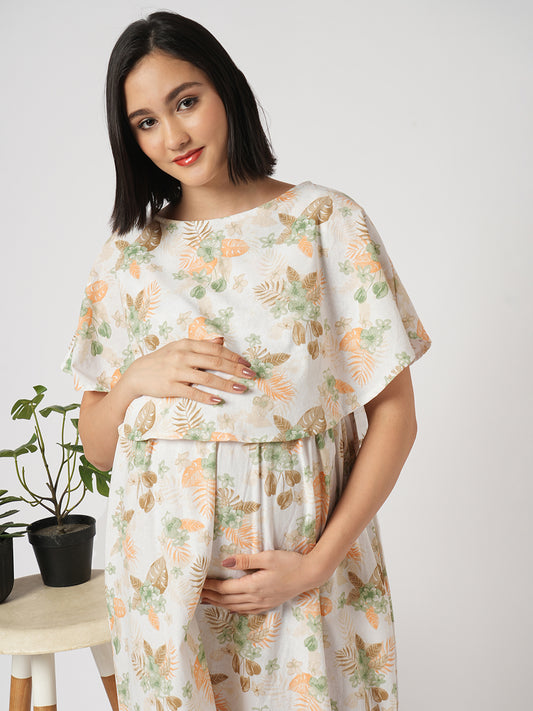 Botanical Bloom Aesthetic Printed Maternity Dress