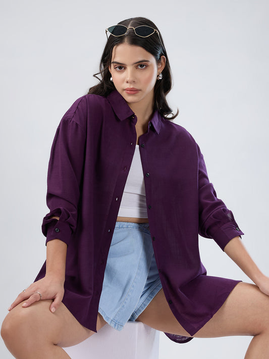 Solid Wine Oversized Shirt