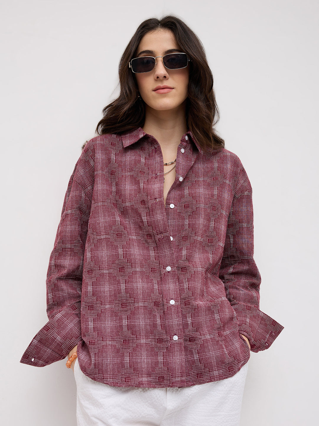 Classic Maroon Gridlock Smokey Plaid Oversized Shirt