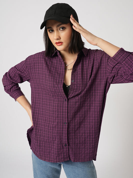 Pinkish Brown Vintage Mini Checks Oversized Shirt