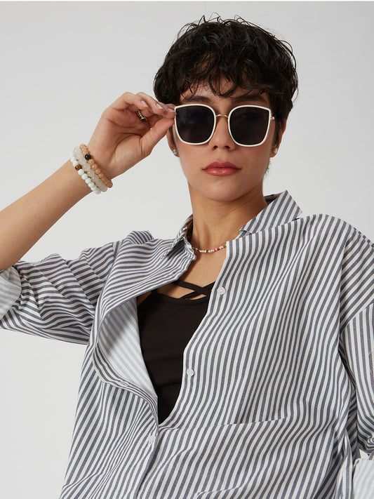 White & Navy Striped Oversized Shirt