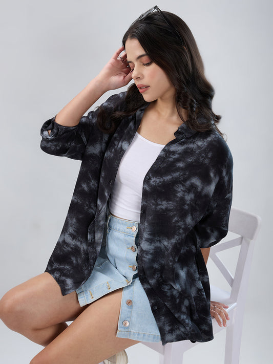 Black & Grey Tie- Dye Oversized Crepe Shirt