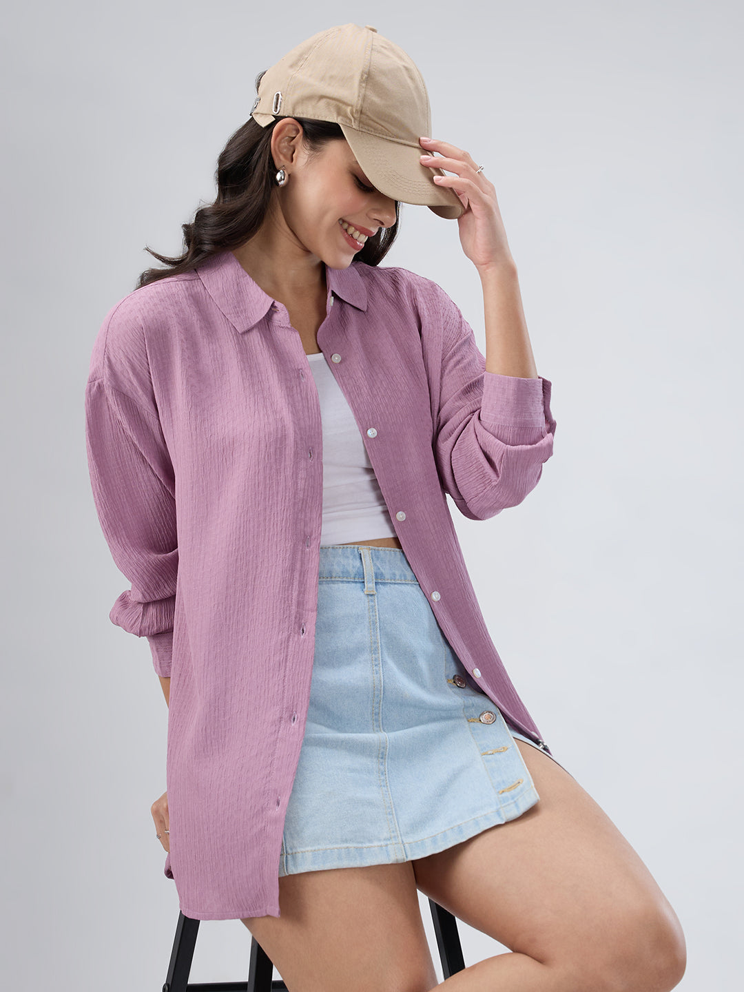 Lilac Crinkle Textured Oversized Shirt