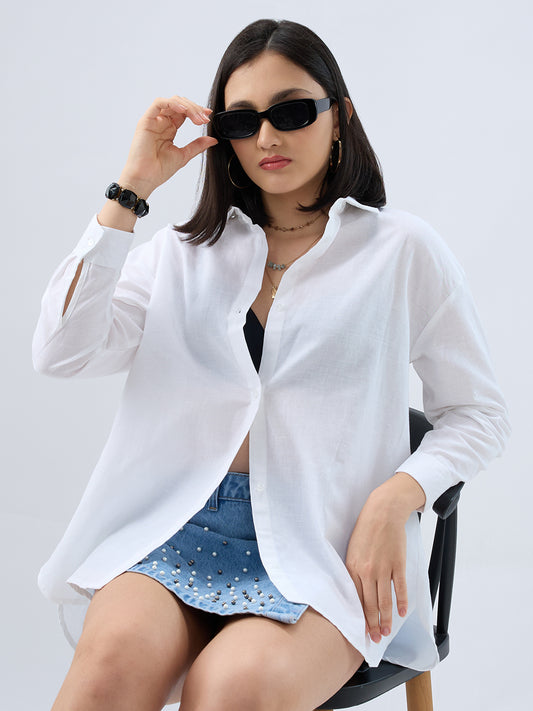Peral White Linen Oversized Shirt