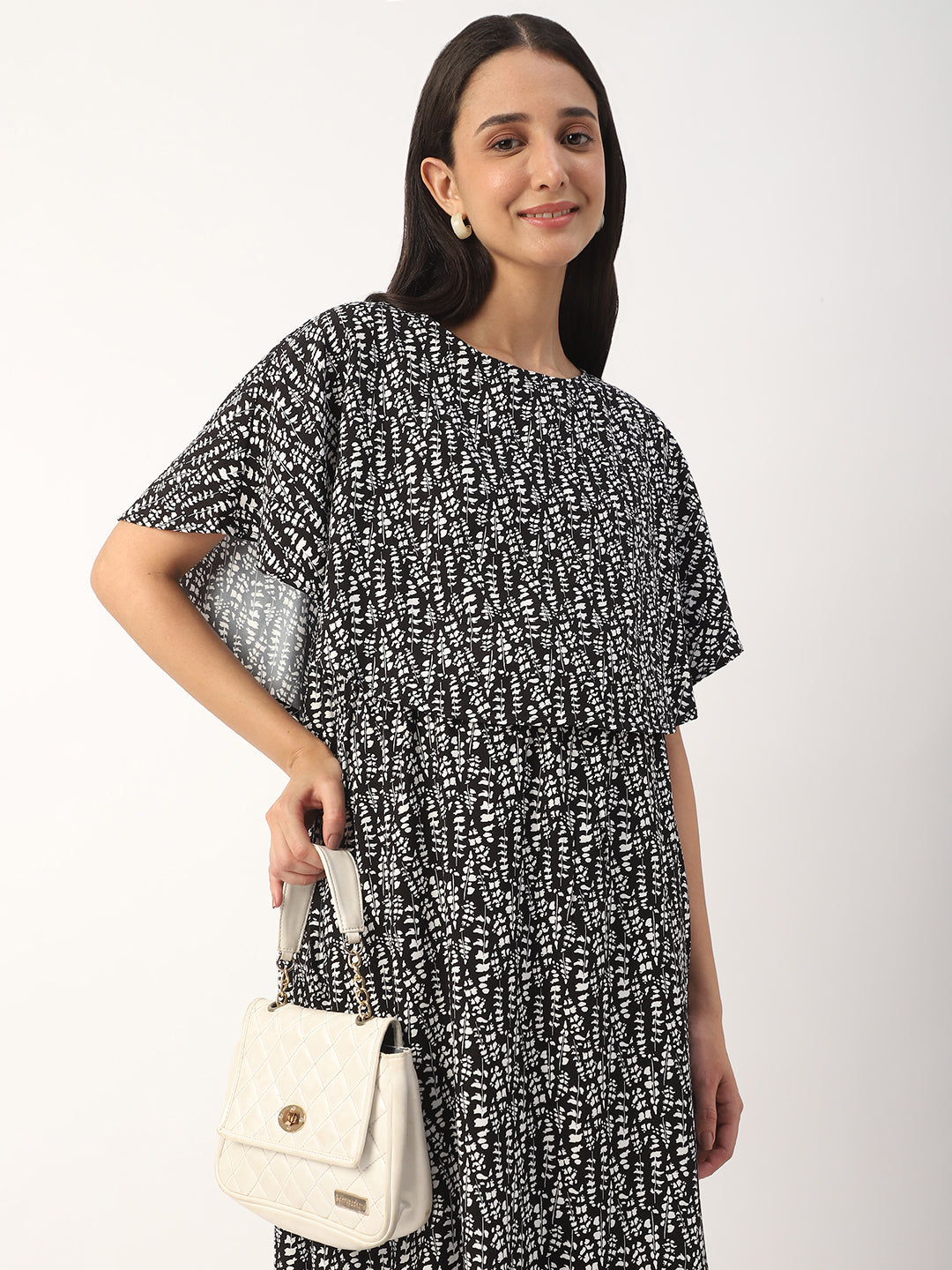 Black Abstract Printed Comfy Maternity Dress
