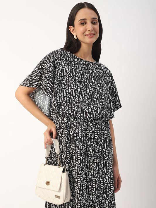 Black Abstract Printed Comfy Maternity Dress