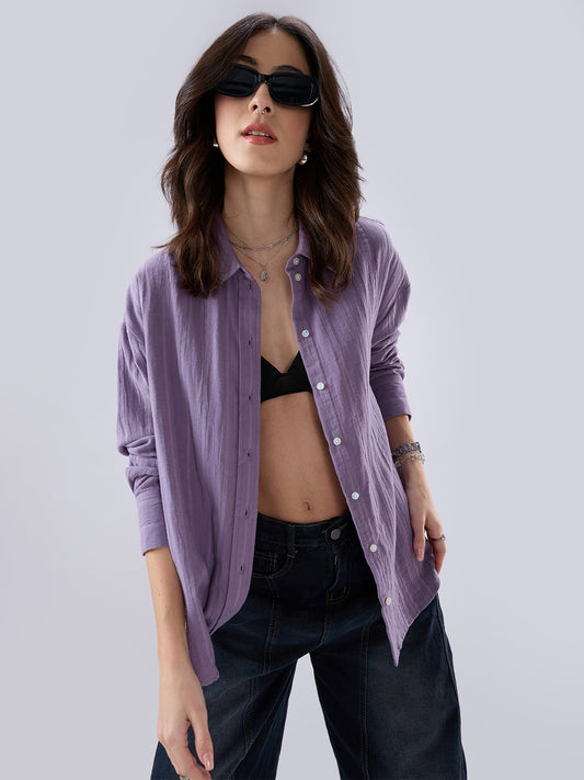Lavender Seersucker Striped Doublecloth Oversized Shirt