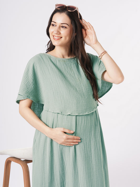 Solid Seafoam Green Doublecloth Maternity Dress