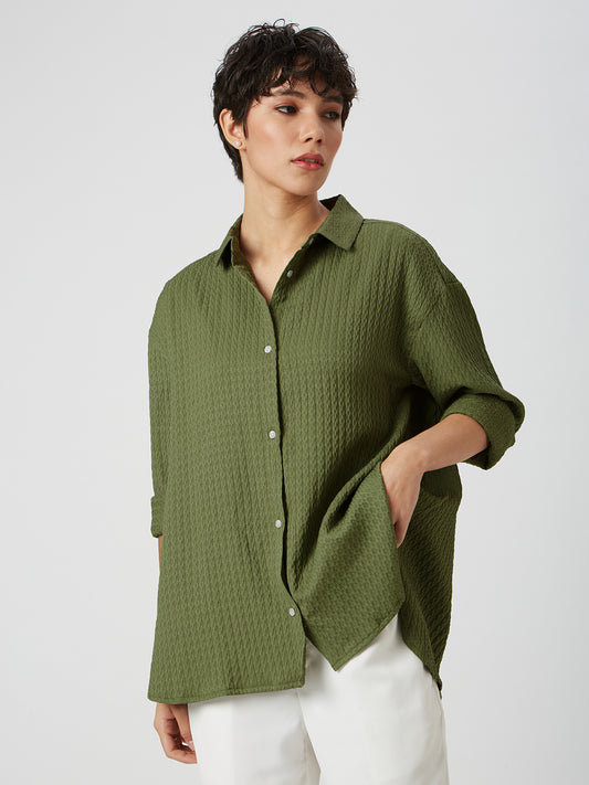 Fern Green Textured Oversized Shirt