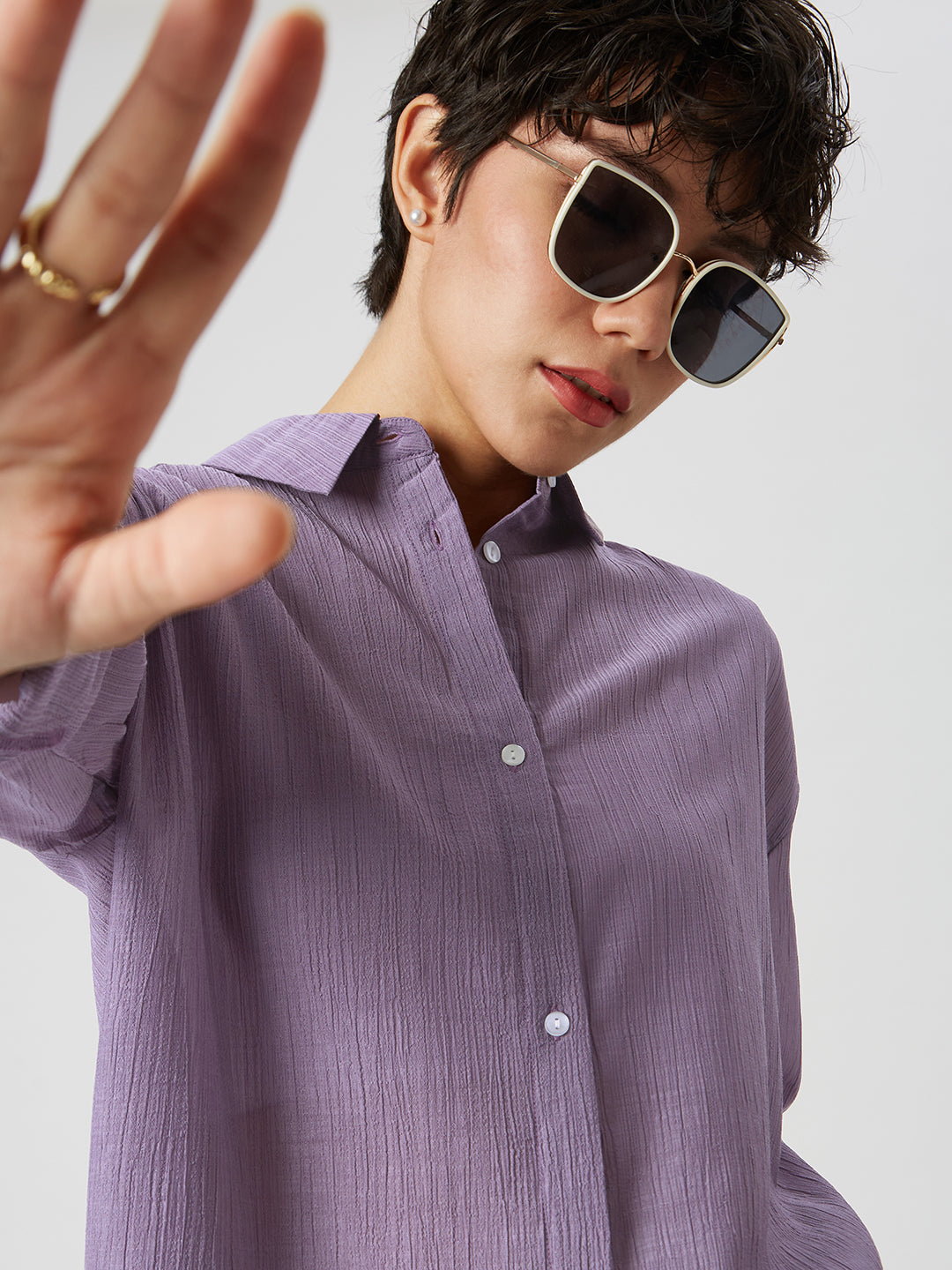 Glittery Heather Purple Crinkled Oversized Shirt