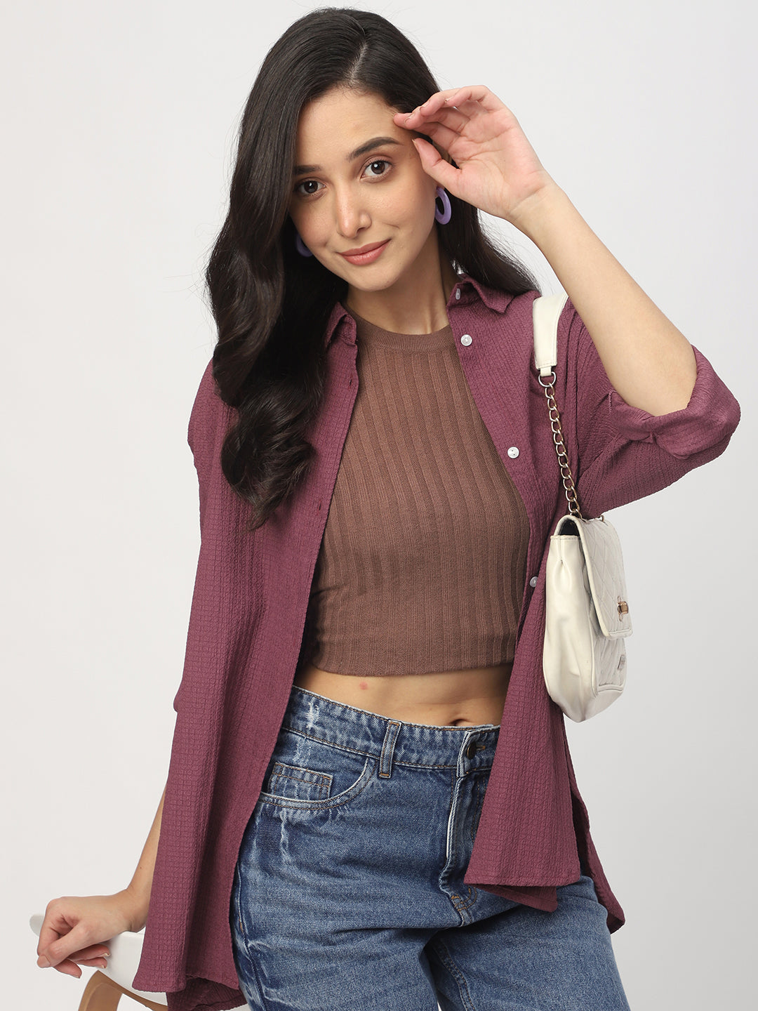 Rouge Pink Textured Oversized Shirt