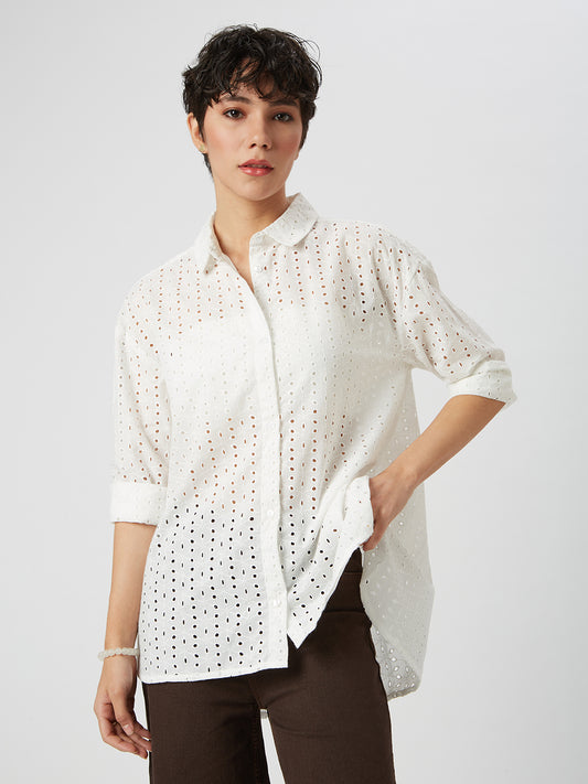 Snow White Schiffli Oversized Shirt