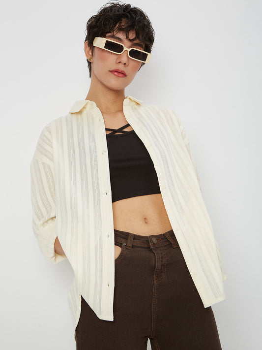 Bright Yellow Dobby Striped Oversized Shirt