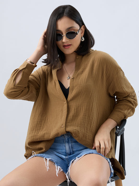 Sepia Brown Double Cloth Oversized Shirt
