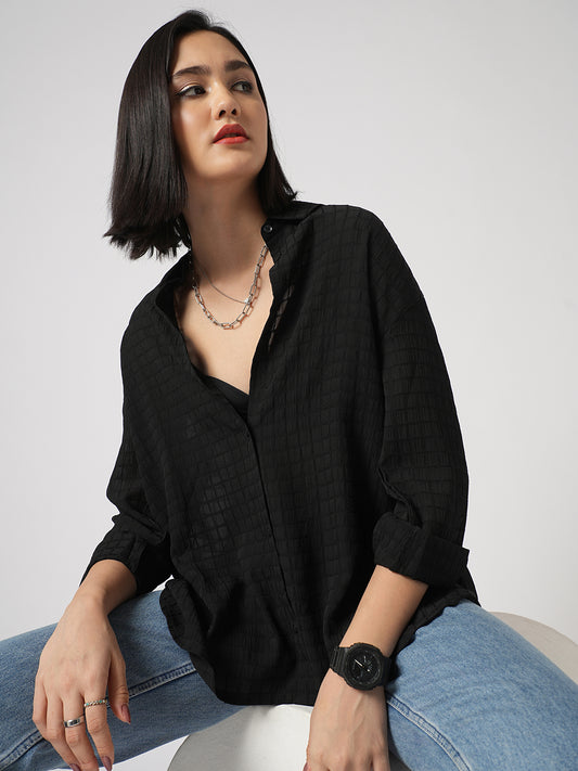 Black Matrix Checks Oversized Shirt