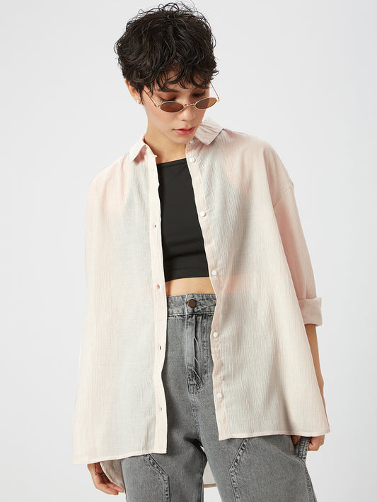 Glittery Beige Crinkled Oversized Shirt