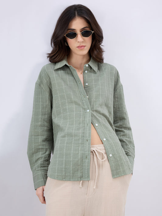 Asparagus Green Seersucker Doublecloth Oversized Shirt