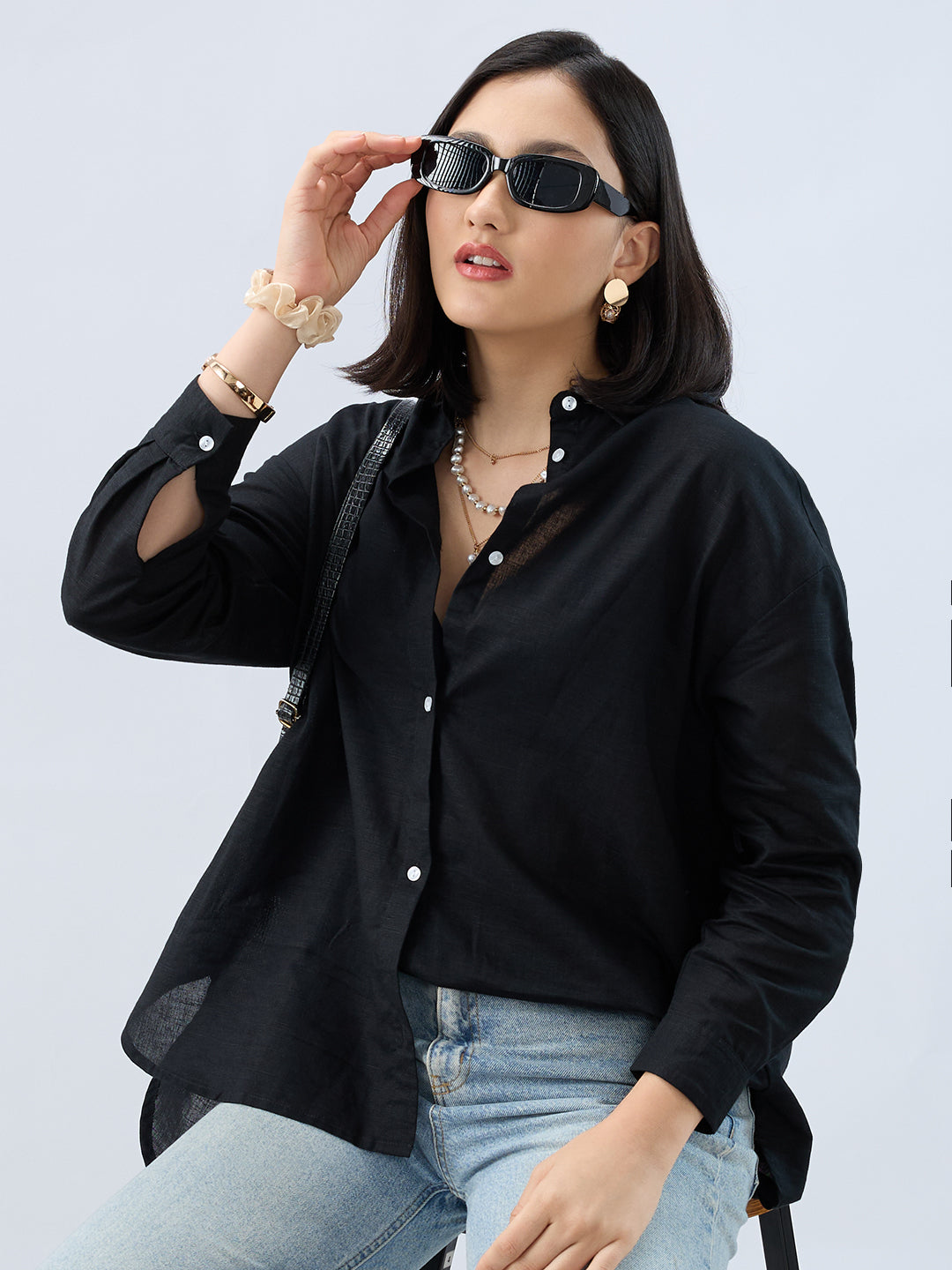 Obsidian Black Linen Oversized Shirt