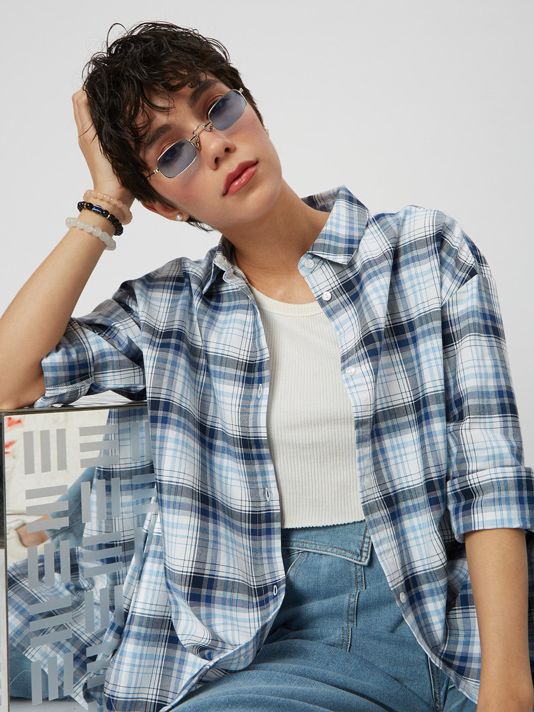 Blue & White Checkered Oversized Shirt