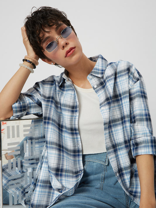 Blue & White Checkered Oversized Shirt