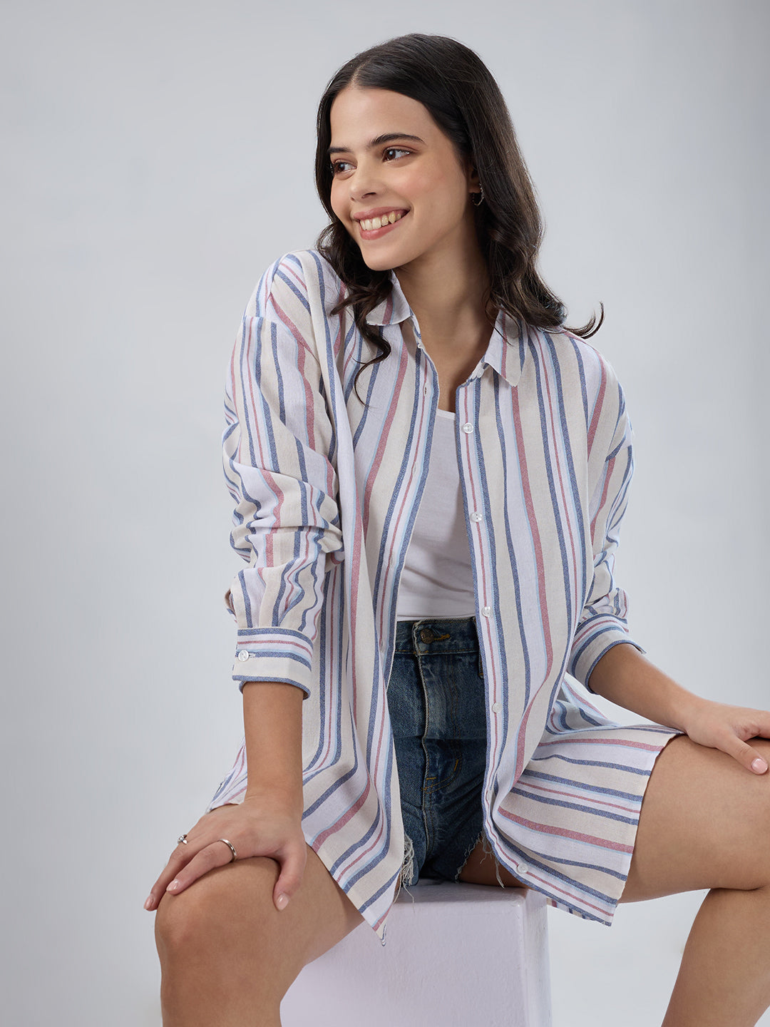 Multicolor Vertical Striped Oversized Shirt