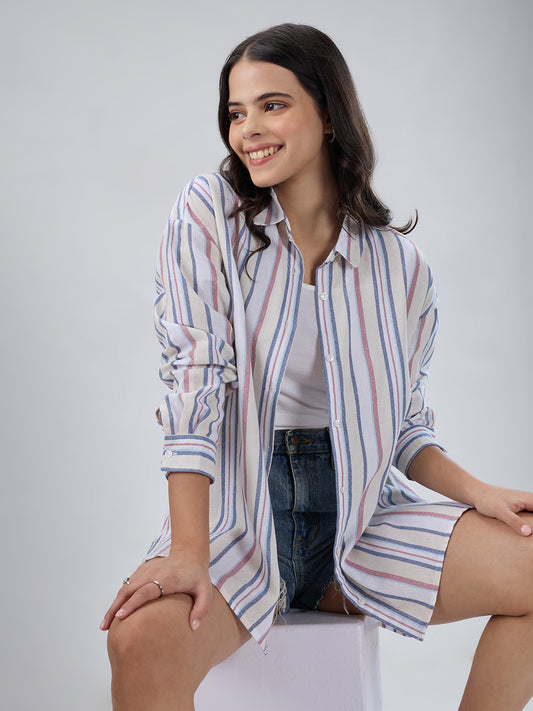 Multicolor Vertical Striped Oversized Shirt