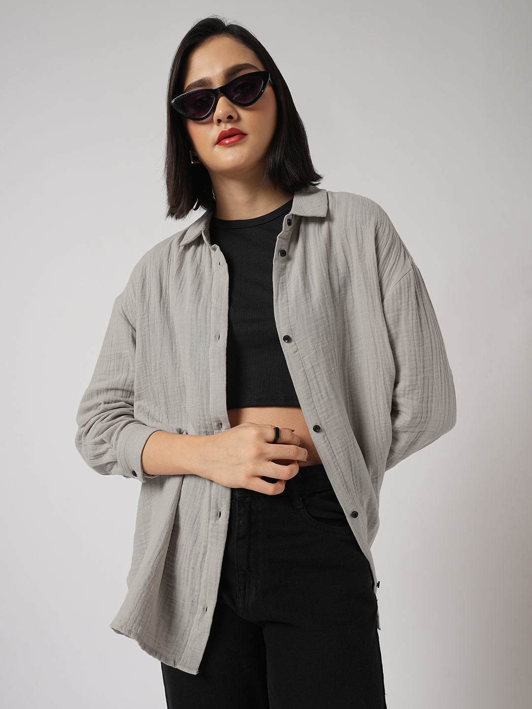 Bone Beige Double Cloth Oversized Shirt