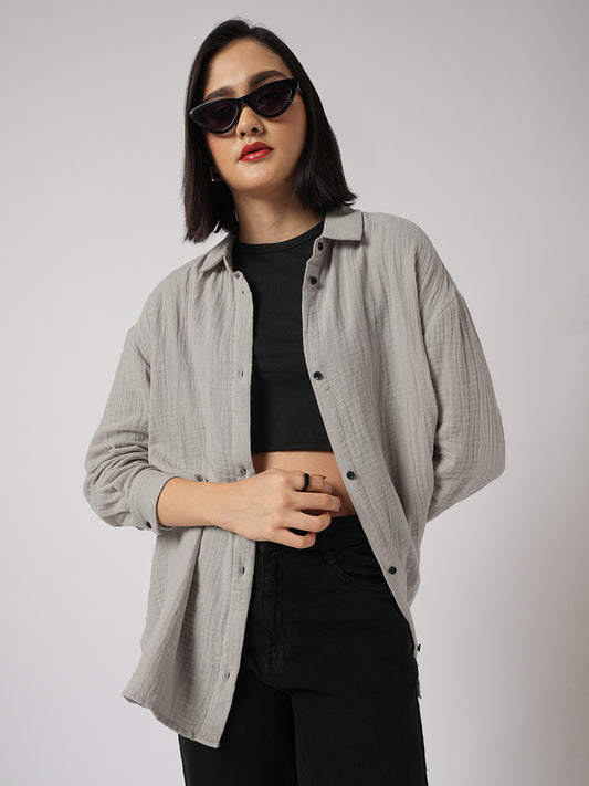 Bone Beige Double Cloth Oversized Shirt