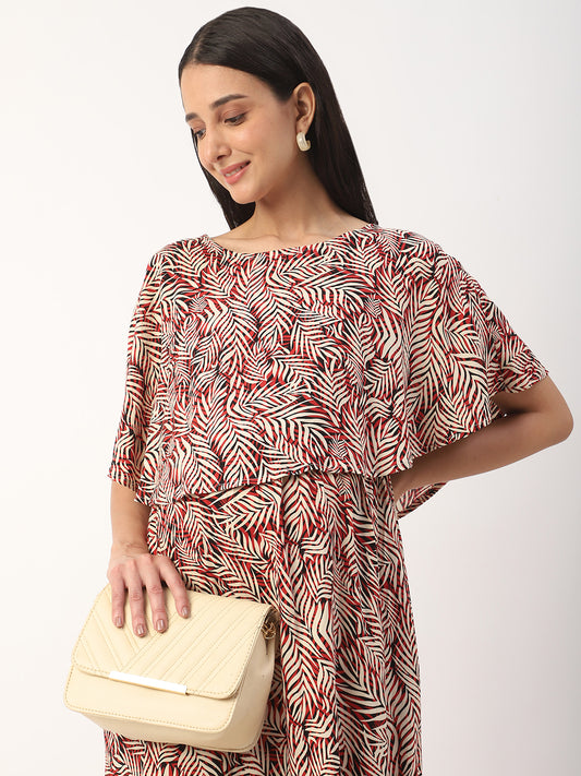 Multicolor Exotic Dense Leaf Printed Maternity Dress