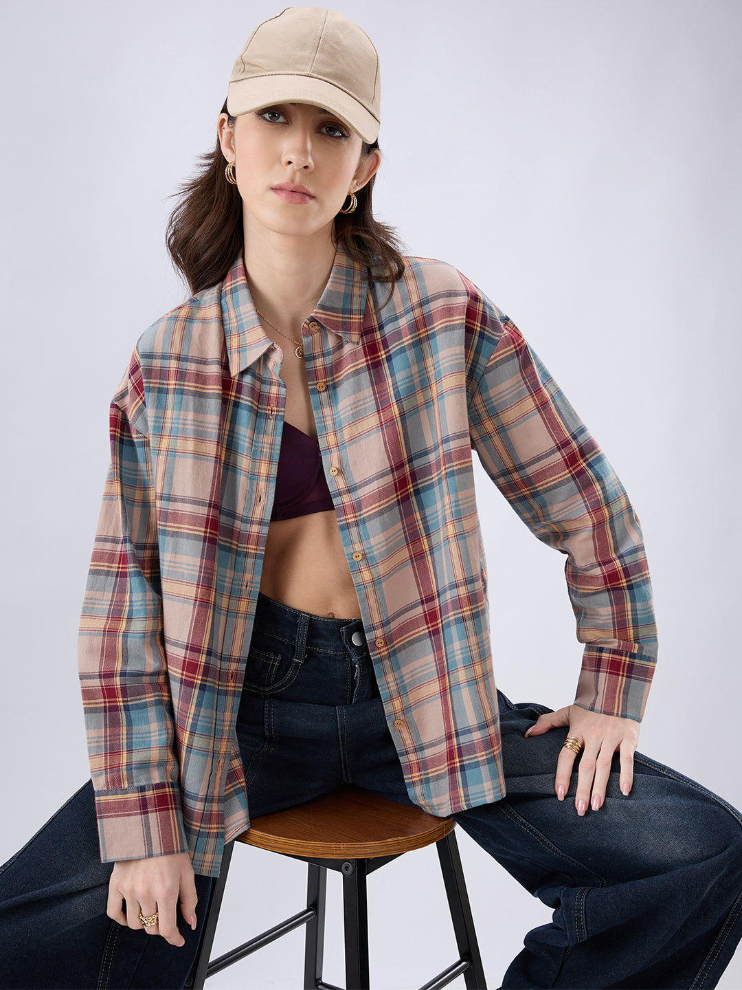 Classic Multicolor Checked Oversized Shirt