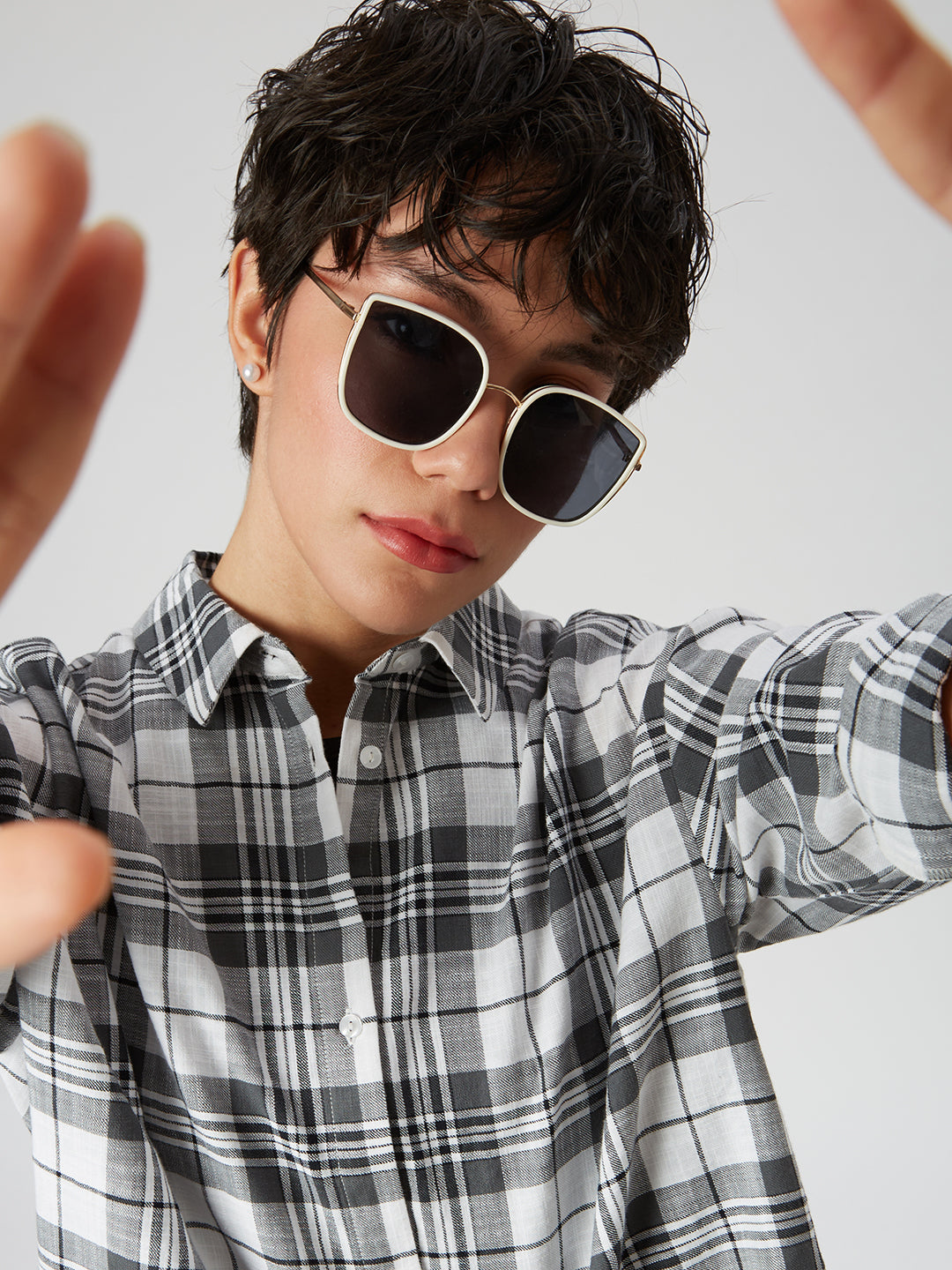 Black & White Tartanique Checked Oversized Shirt