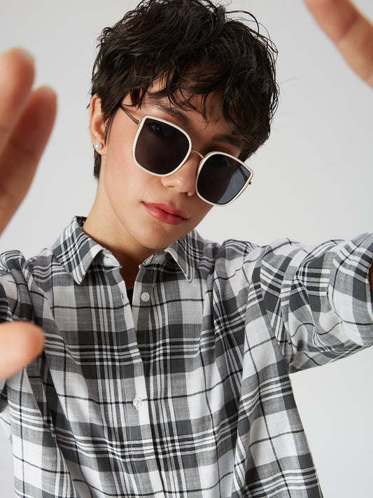 Black & White Tartanique Checked Oversized Shirt
