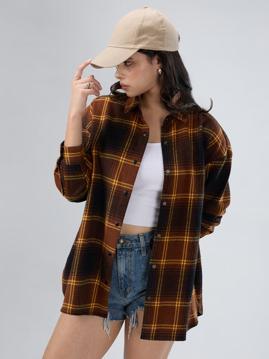 Brown Checked Oversized Flannel