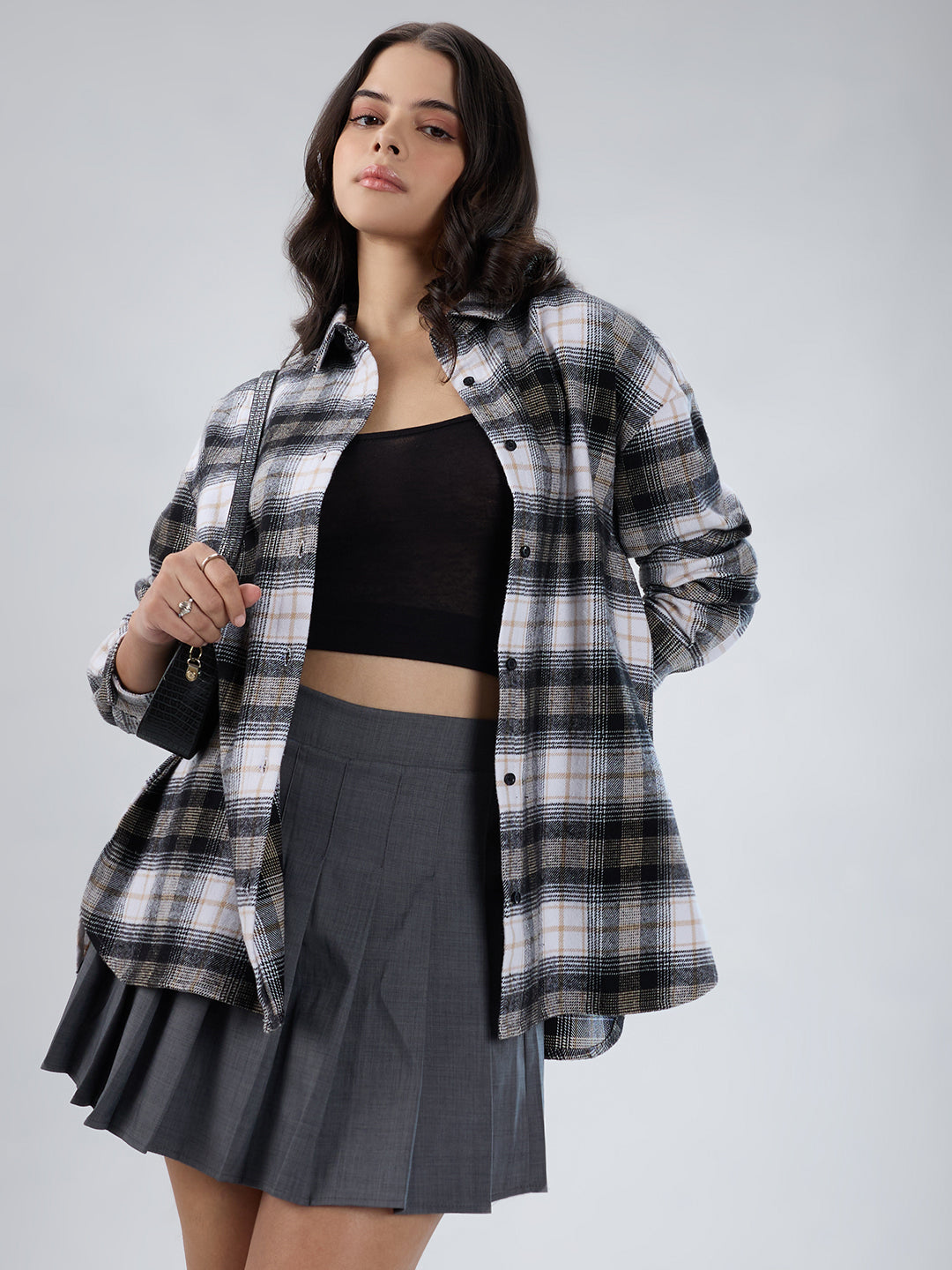 Multicolor Checked Oversized Flannel Shirt