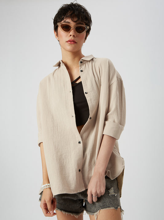 Tan Beige Double Cloth Oversized Shirt
