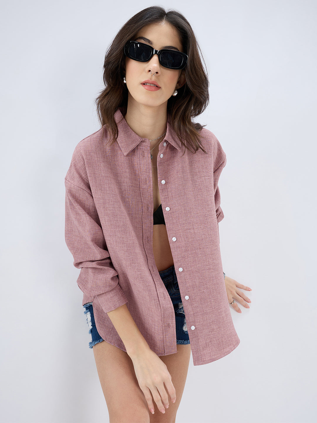 Han Pink Sub Textured Oversized Shirt