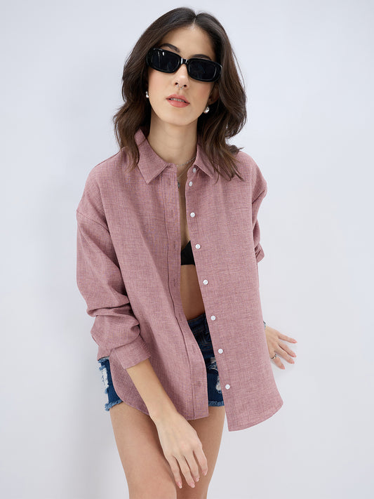 Han Pink Sub Textured Oversized Shirt