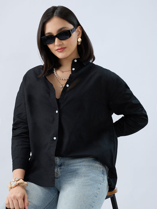 Obsidian Black Linen Oversized Shirt