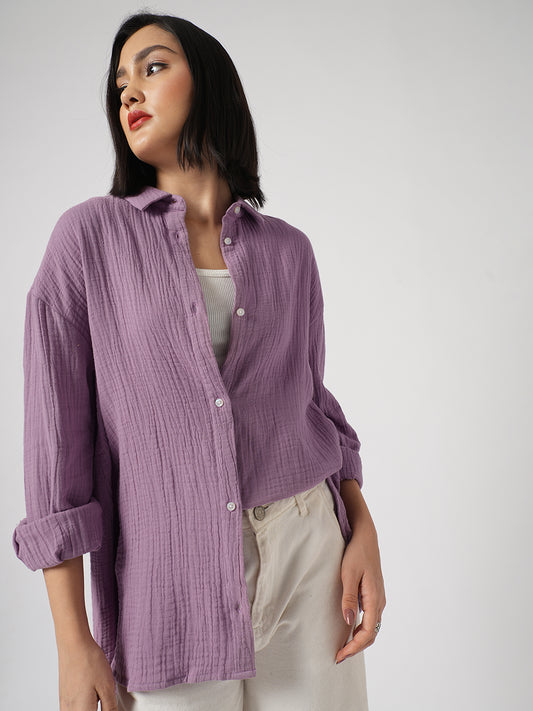 Solid Lavender Double Cloth Oversized Shirt