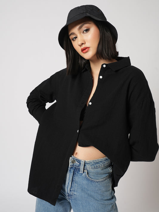 Midnight Black Double Cloth Oversized Shirt