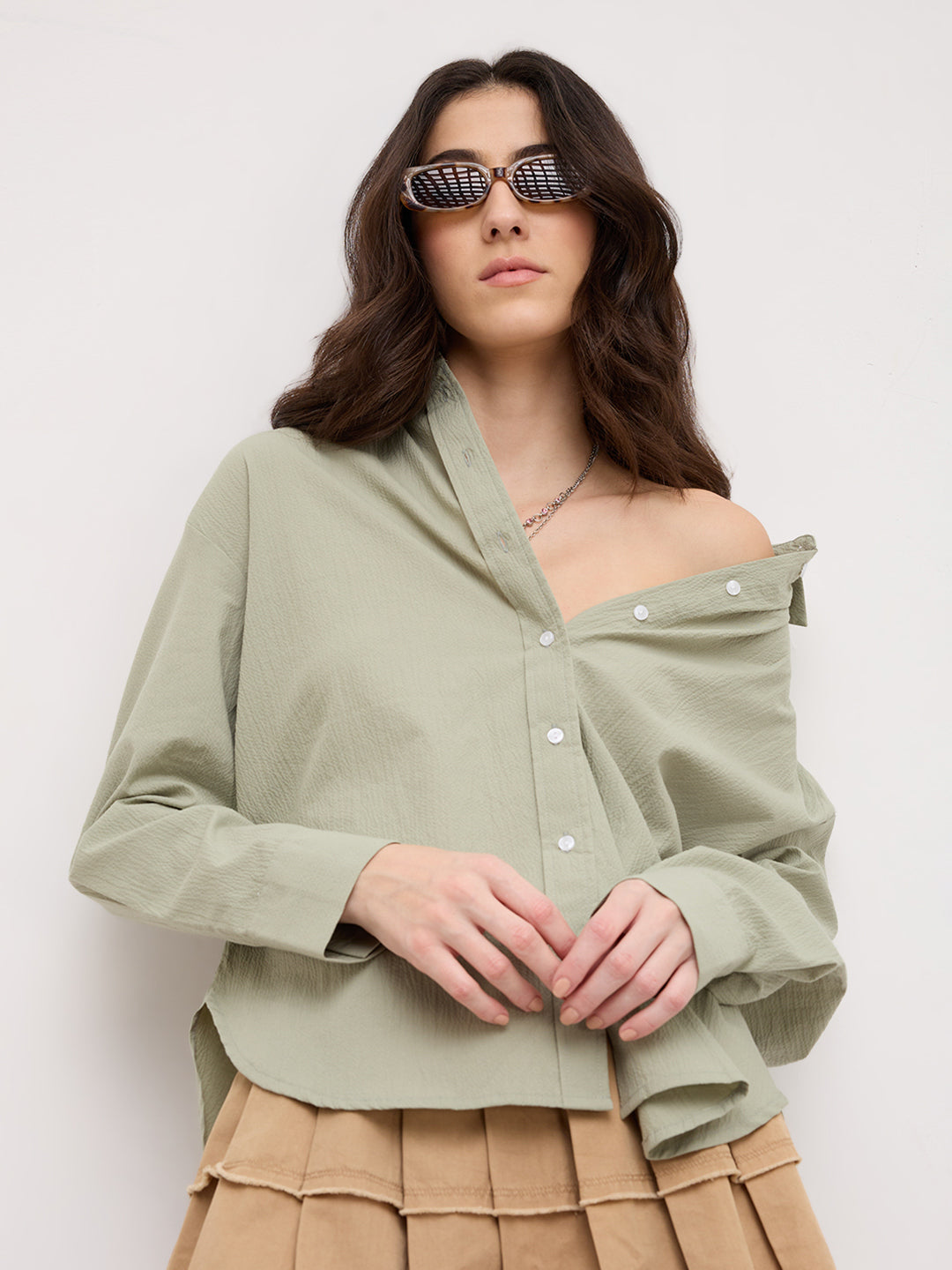 Sea Green Textured Oversized Casual Shirt