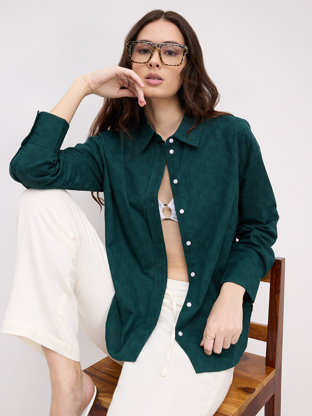 Sacramento Green Box Textured Oversized Shirt