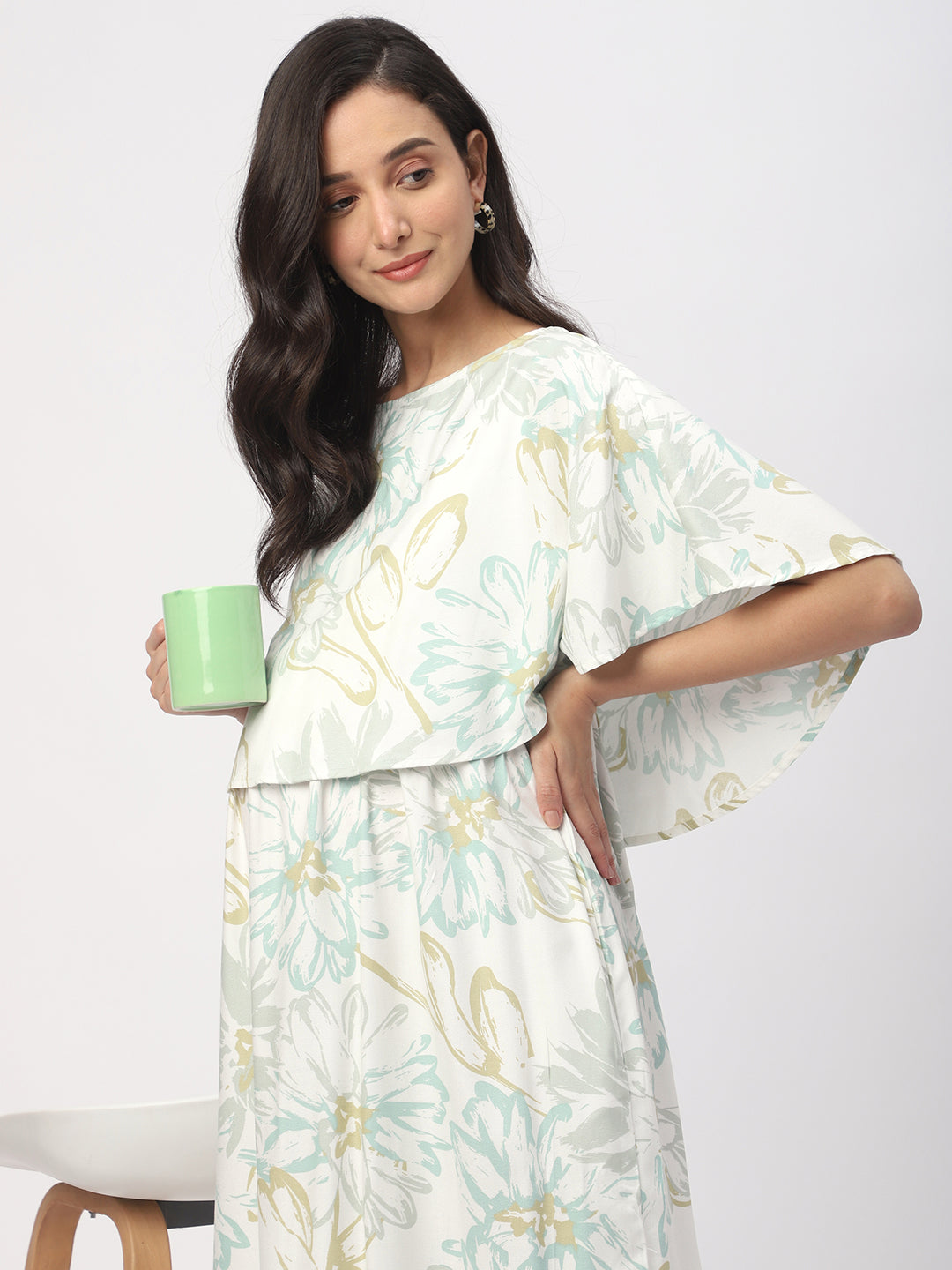 Soft White Floral Printed Maternity Dress
