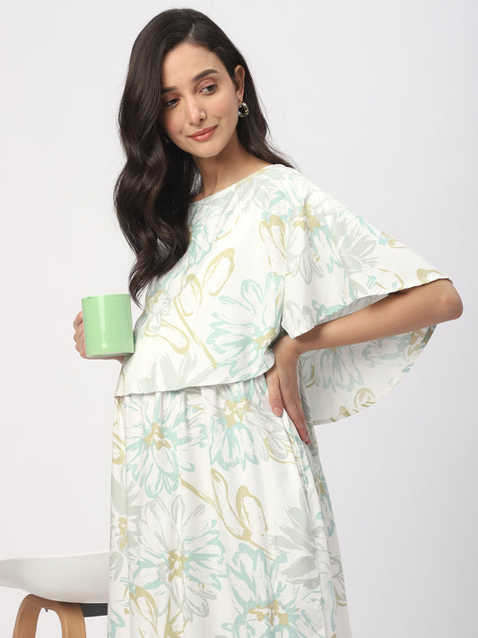 Soft White Floral Printed Maternity Dress