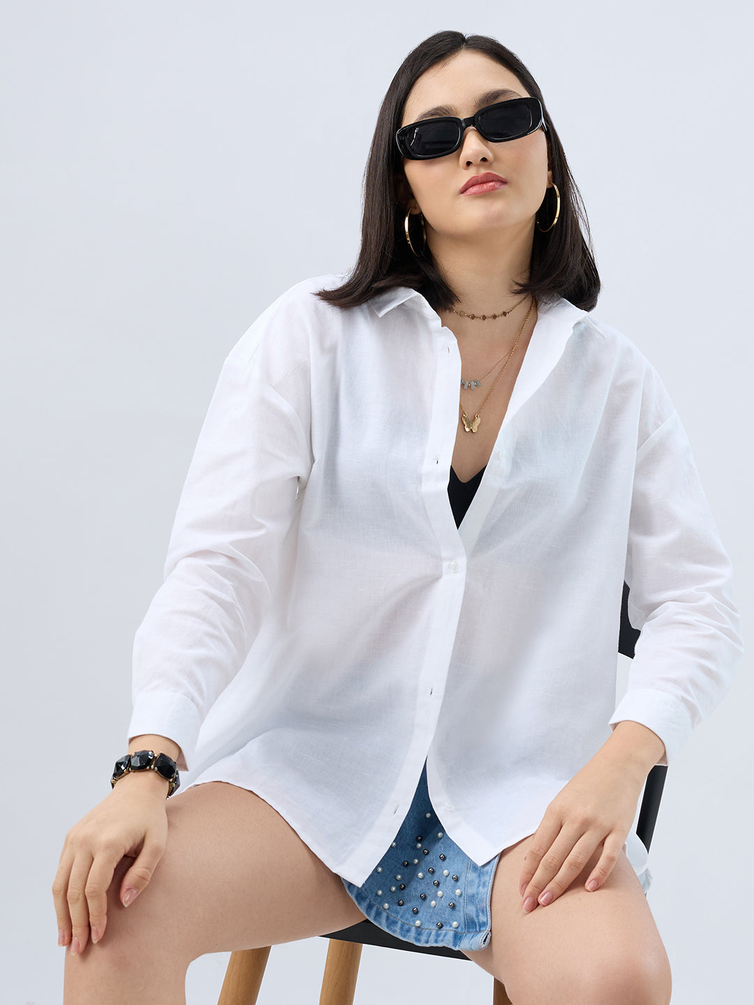 Peral White Linen Oversized Shirt
