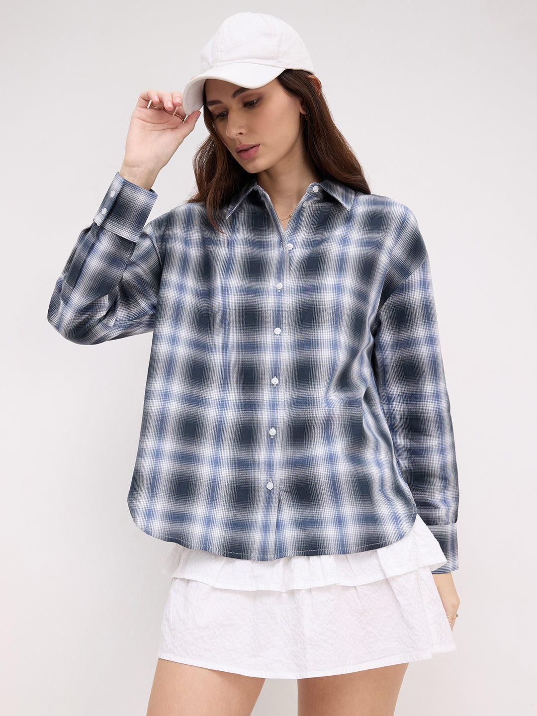 Navy Horizon Checked Oversized Shirt