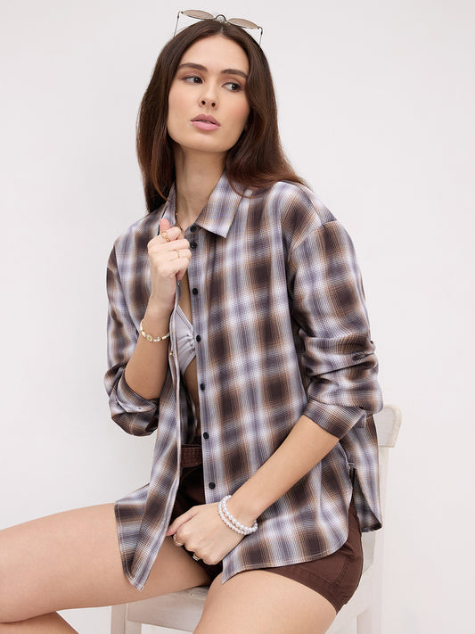 Mocha Horizon Checked Oversized Shirt