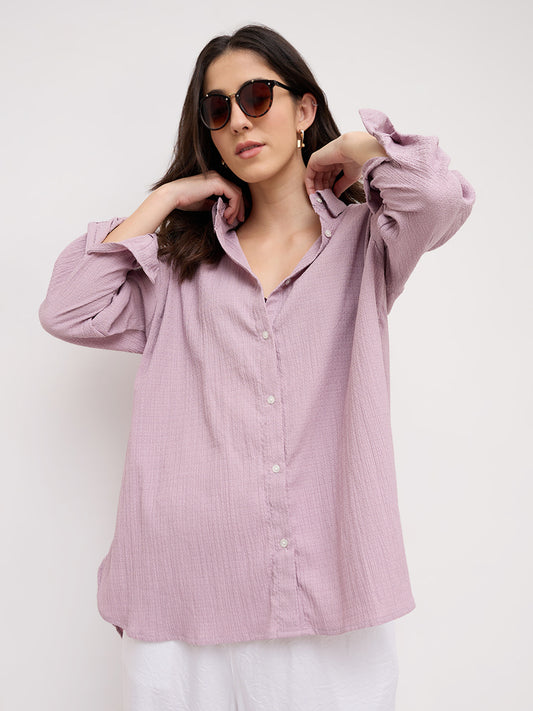 Lilac Textured Crinkled Oversized Shirt