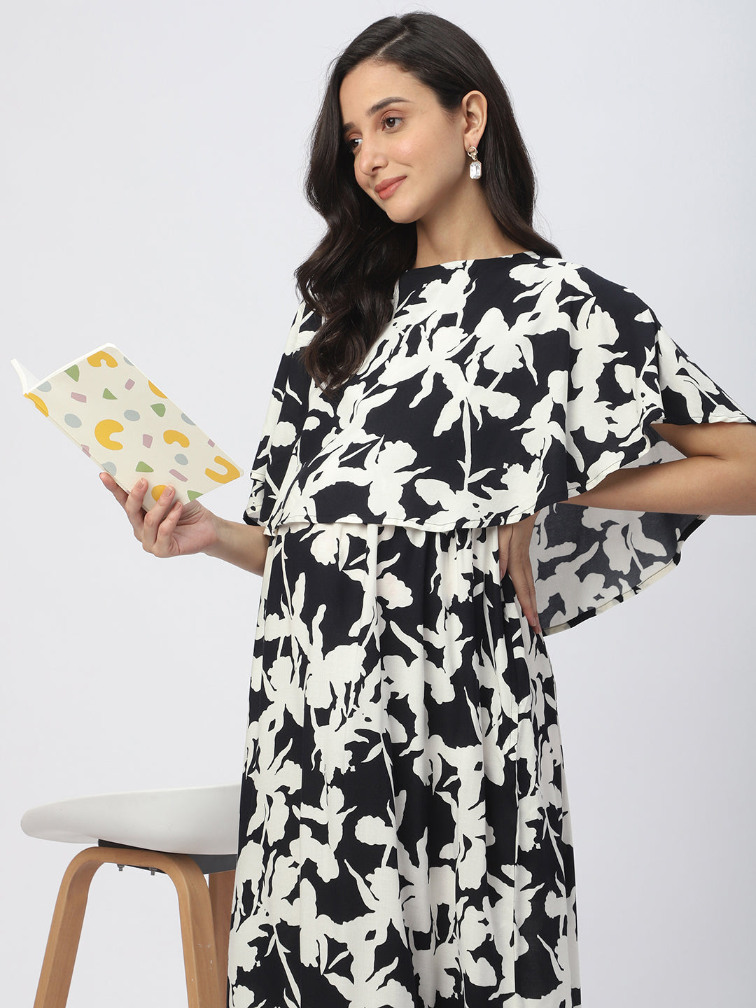 Black & White Abstract Printed Maternity Dress
